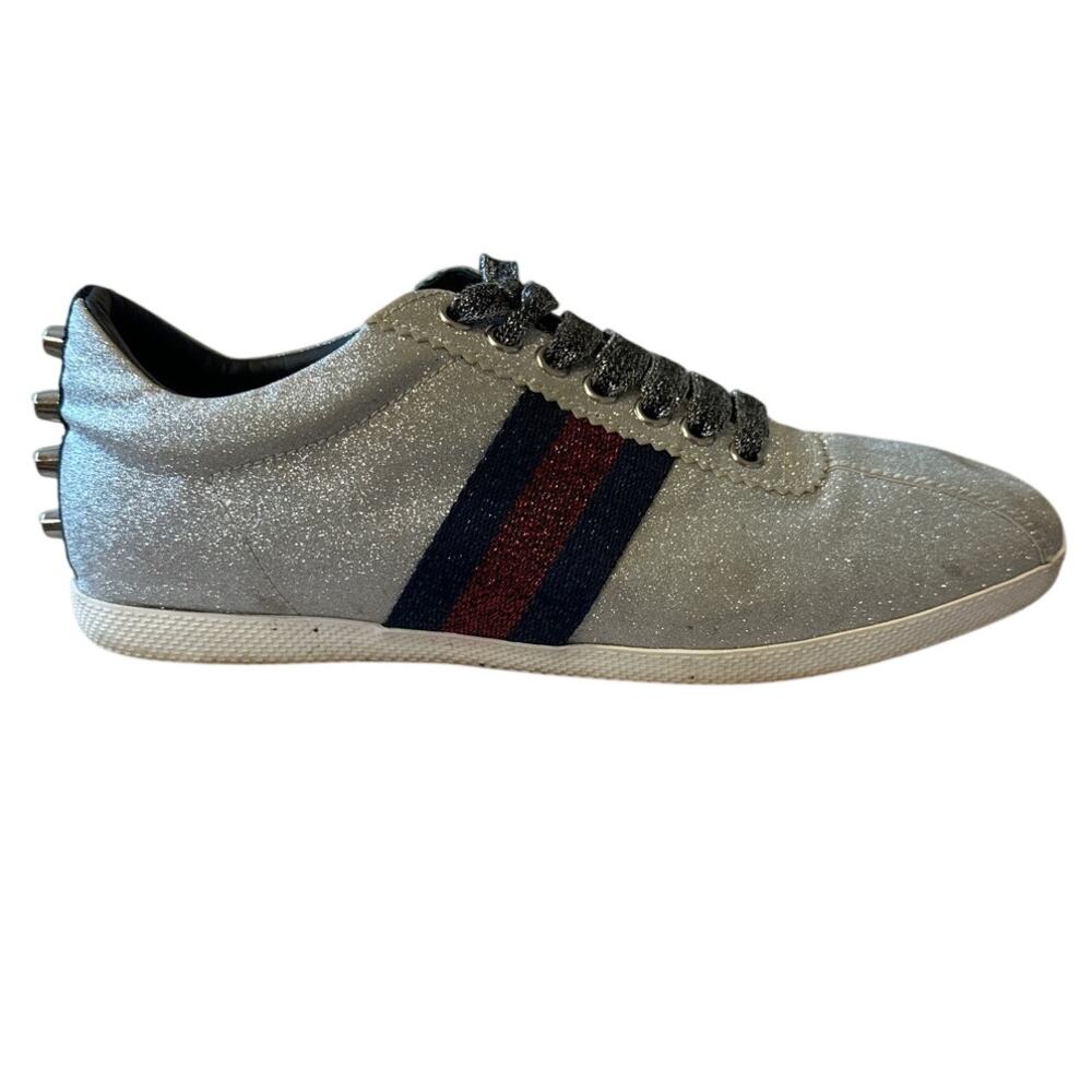 Gucci Bambi Silver Glitter Web Sneaker 39 Spiked - Picture 12 of 16